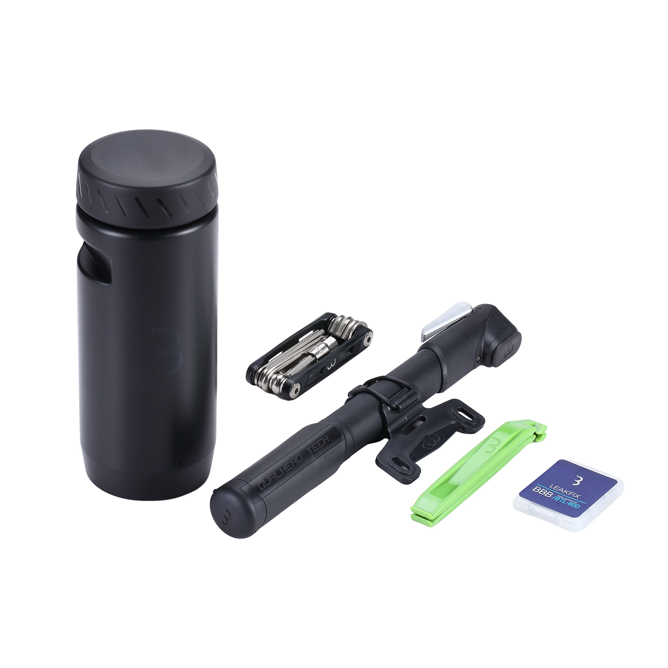 BBB Cycling CombiSet Tool Bottle MaxiFold Minitool WindWave Mini Pump Easylift Tire Levers Leakfix Repair Patches CombiSet Tools & Tubes L BSB-64