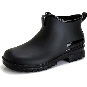 OENGSMGU Womens PVC Ankle Rain Boots Rubber Lug Sole Platform Waterproof Chelsea Rain Boots Fashion Wide Round Toe Lightweigh