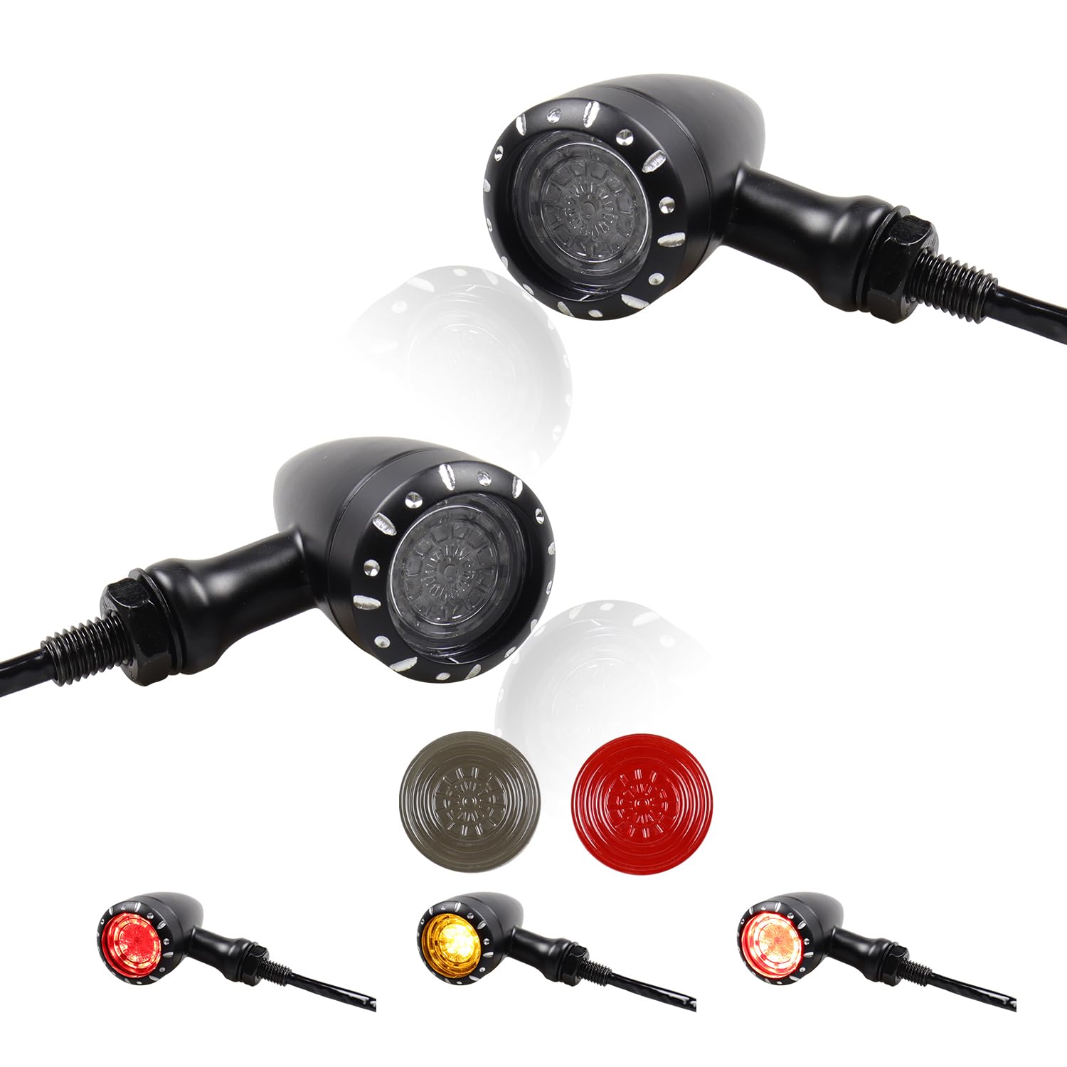 Photo 1 of MotoParAcc Universal Motorcycle Rear LED Turn Signals 12V Brake Tail Lights Running Lights for Harley Sportster Iron 1200 Softail Yamaha Victory Kawasaki Suzuki Chopper Bobber