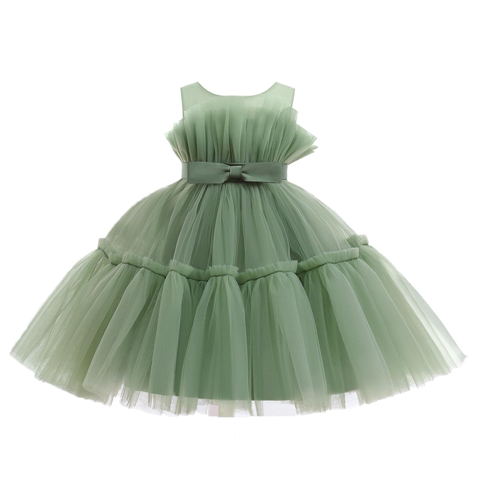Photo 1 of Miipat Baby Girl Princess Dress Flower Wedding Party Toddler Pageant Dress Sleeveless Bowknot Formal Dress(Green,12-18M)