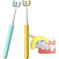 FOREVIVE Medium Toothbrushes for Adults,3 Sided Adult Toothbrush,Autism Soft Bristles Tooth Brushes, Complete Tooth and Gum Care, 2 Pack Toothbrush（Blue+Yellow）
