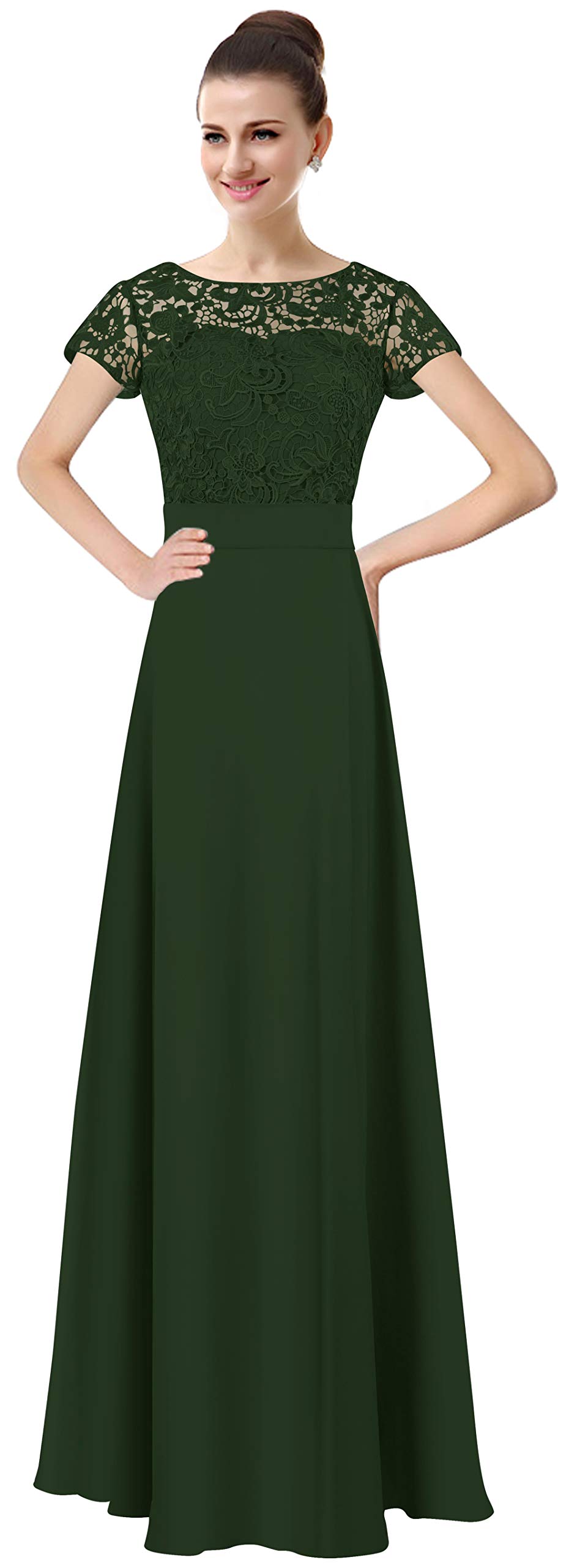 Lily Anny Womens Long Lace Bridesmaid Dresses Prom Gown with Short Sleeves L061LF