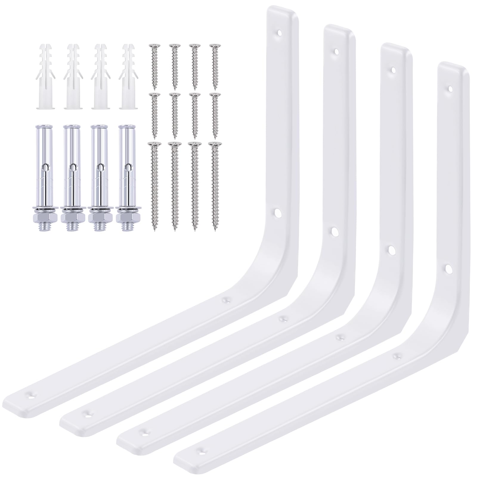 Tanstic 4 Pack 12 Inch L Shape Shelf Brackets, Heavy Duty Decorative Shelf Brackets Wall Floating Shelf Bracket, L Corner Brace Angle Brackets Shelf Support with Screws for DIY Shelving(White)