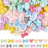 SUNNYCLUE 80Pcs 4 Styles Resin Bow Cabochon Flat Back Bowknot Charms Bulk Candy Color Bow Tie Embellishments Flatback Resin Charms for Hair Clips Scrapbooking Jewelry Making Accessories Photo Decor