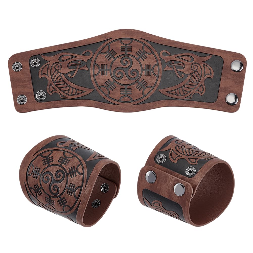 NBEADS Leather Arm Guard, Dragon Embossed Viking Bracers Medieval Leather Cuff Retro Renaissance Arm Gauntlets Knight Arm Protector for Halloween Costume Accessories, Brown — image 1
