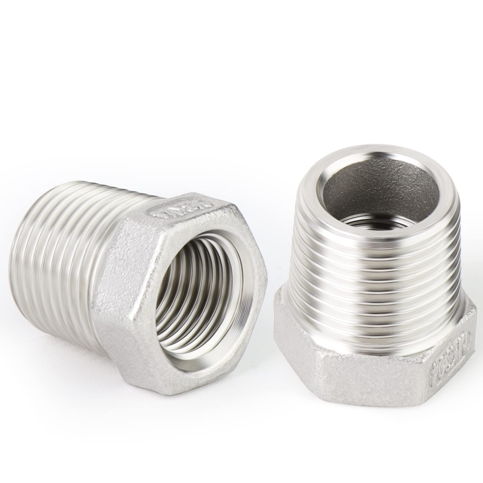 ERGAOBOY 2pcs 304 Stainless Steel Hex Reduction BSP Female Pipe Adapter Connector 1/2" Male to 3/8"