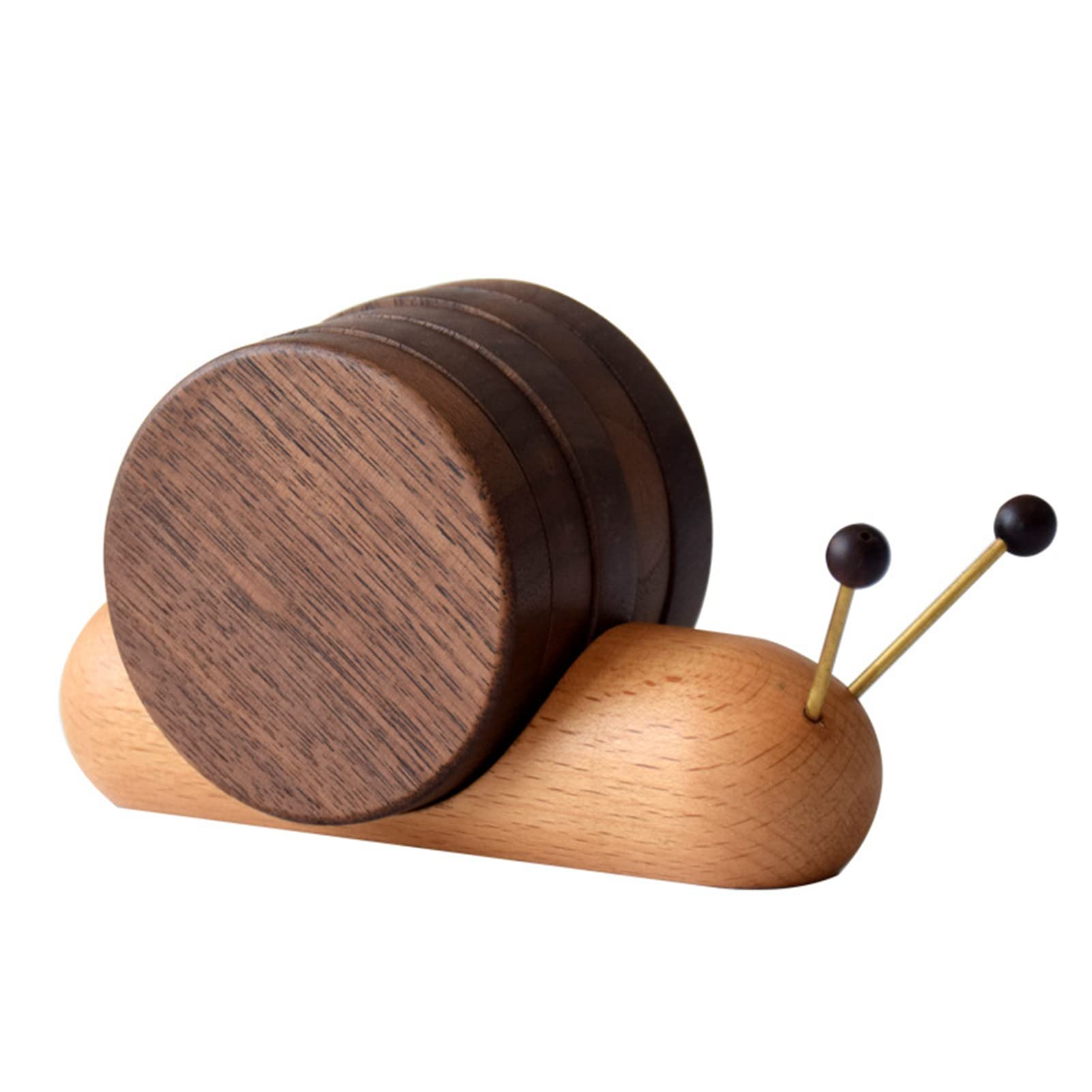 ZPSHYD Snail Shape Wooden Coaster, 5pcs Adorable Heat-Insulating Coasters Set Round Drink Mats with Built-In Magnet for Gathering, Party