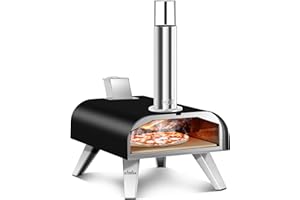 BIG HORN OUTDOORS 12" Woodfire Pizza Stone Oven, 887°F Outdoor Stainless Pizza Cooker, Portable for Party Usage, Black