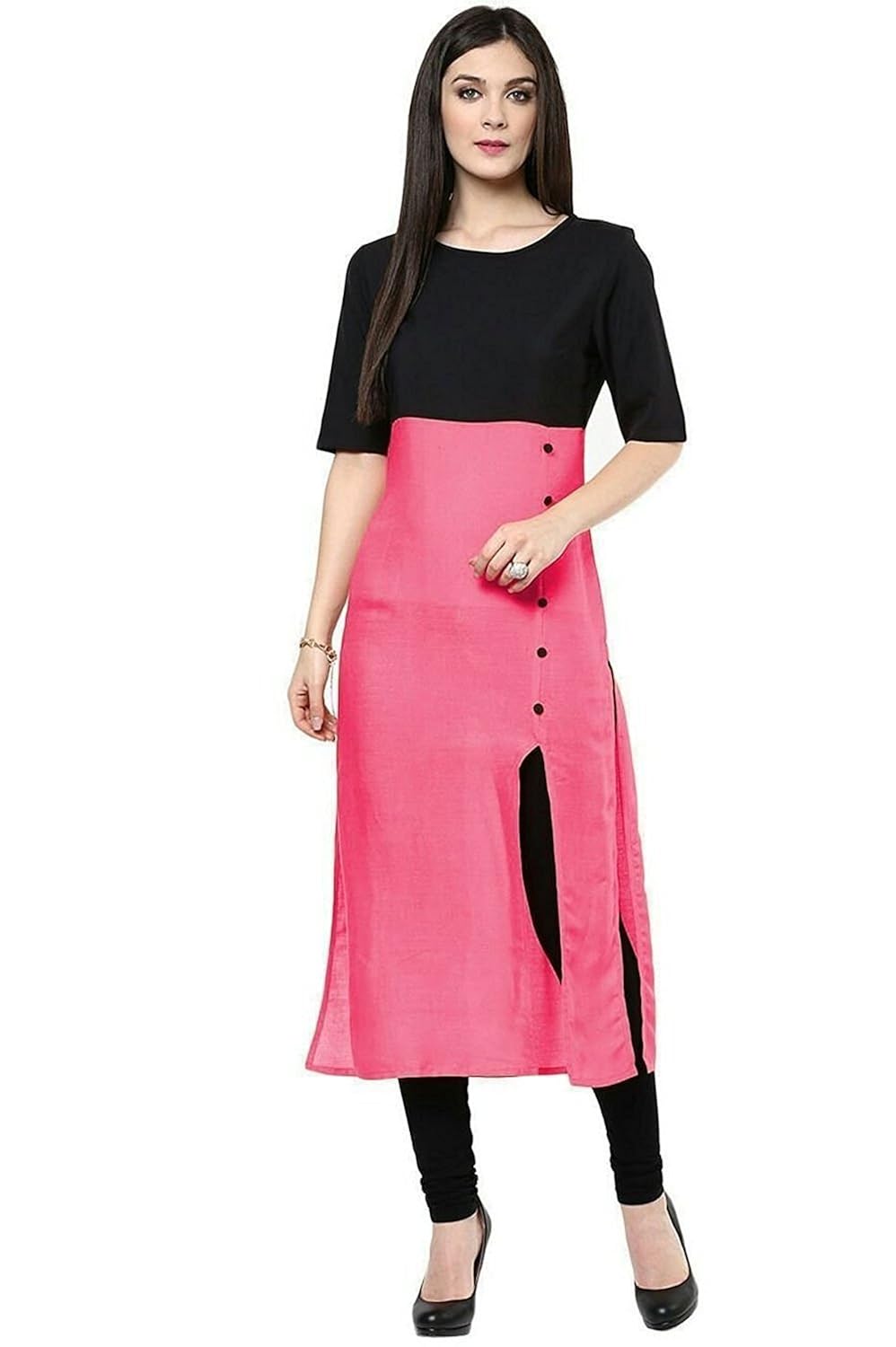 pramukh fashion women's cotton kurtis (b.p.dott,mbpink)_free size semi stich)