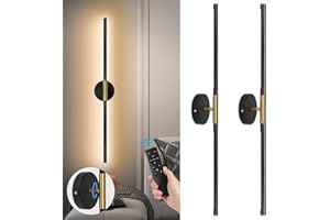 TaoFiaCo Battery Operated Wall Sconces Set of Two, 360°Rotate Wireless Rechargeable Wall Sconces with Remote Control, Black Gold, Dimmable, Timing Decor Lights for Bedroom Hallway, 31.5 Inch