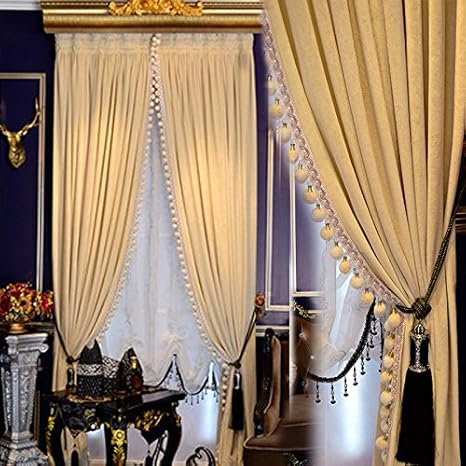 juego de cortinas cortina para sala de estar diseno europeo blackout paneles de terciopelo de lujo de lujo borla cortinas de recamara beige