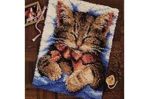 DL-YTG Latch Hook Kits Rug Cat Crochet Yarn Cushion Colour Pre-Printed Canvas Cover Rug Needlework DIY Hook and Latch Kit Home Decoration 20 X15inch