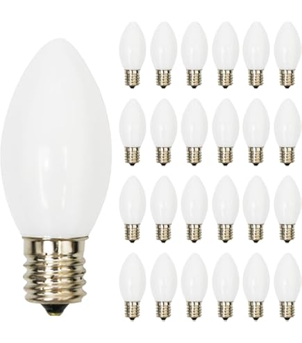 25 Pack C9 Replacement Bulbs - 7W Clear Incandescent E17 Base Warm White Christmas Lights