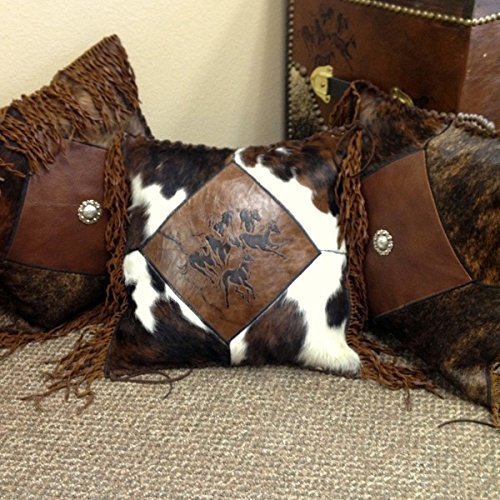 Leather & Cowhide Hand Laced Accent Throw Pillow With Fringe