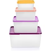 Tupperware Keeptabs 4-Container Stacking Food Storage Set, Multi Color Lids, Nestable, Dishwasher Safe and BPA Free (4 Containers, 4 Lids)