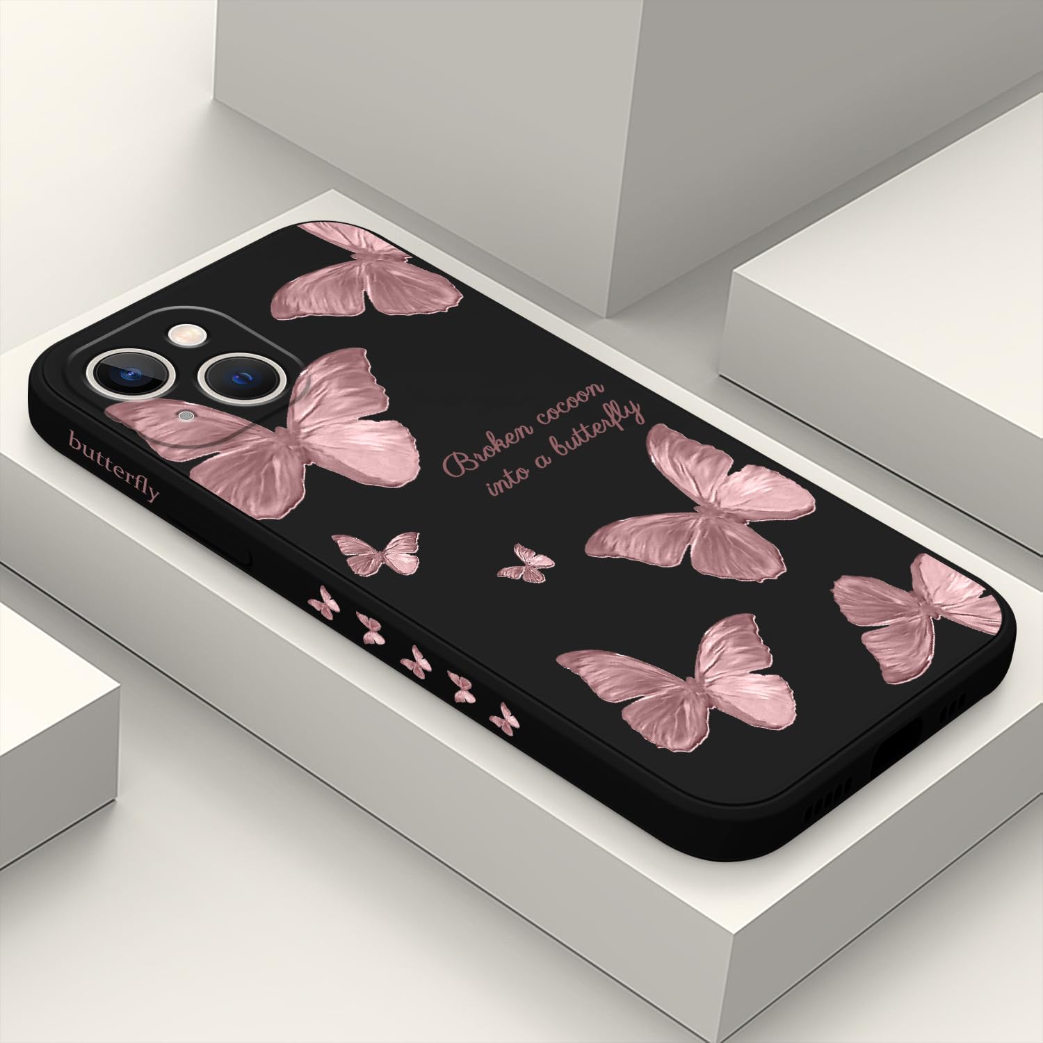 Photo 1 of LEECG for iPhone 13 Case Flower Butterfly Cute Astronaut Design Phone Cover Soft Microfiber Lining Slim Liquid Silicone Case for iPhone 13-Butterfly Black