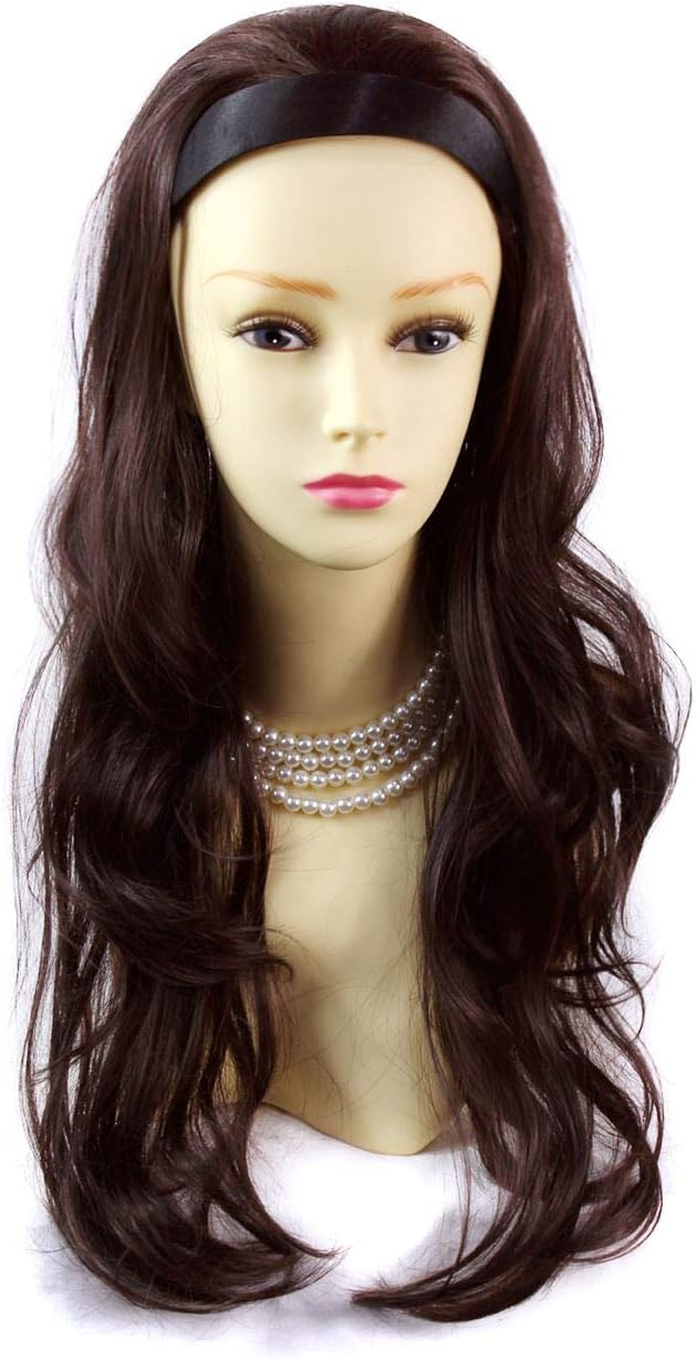 WiwigsBrown mixed with Dark Auburn Long Wavy Half Wig with Headband
