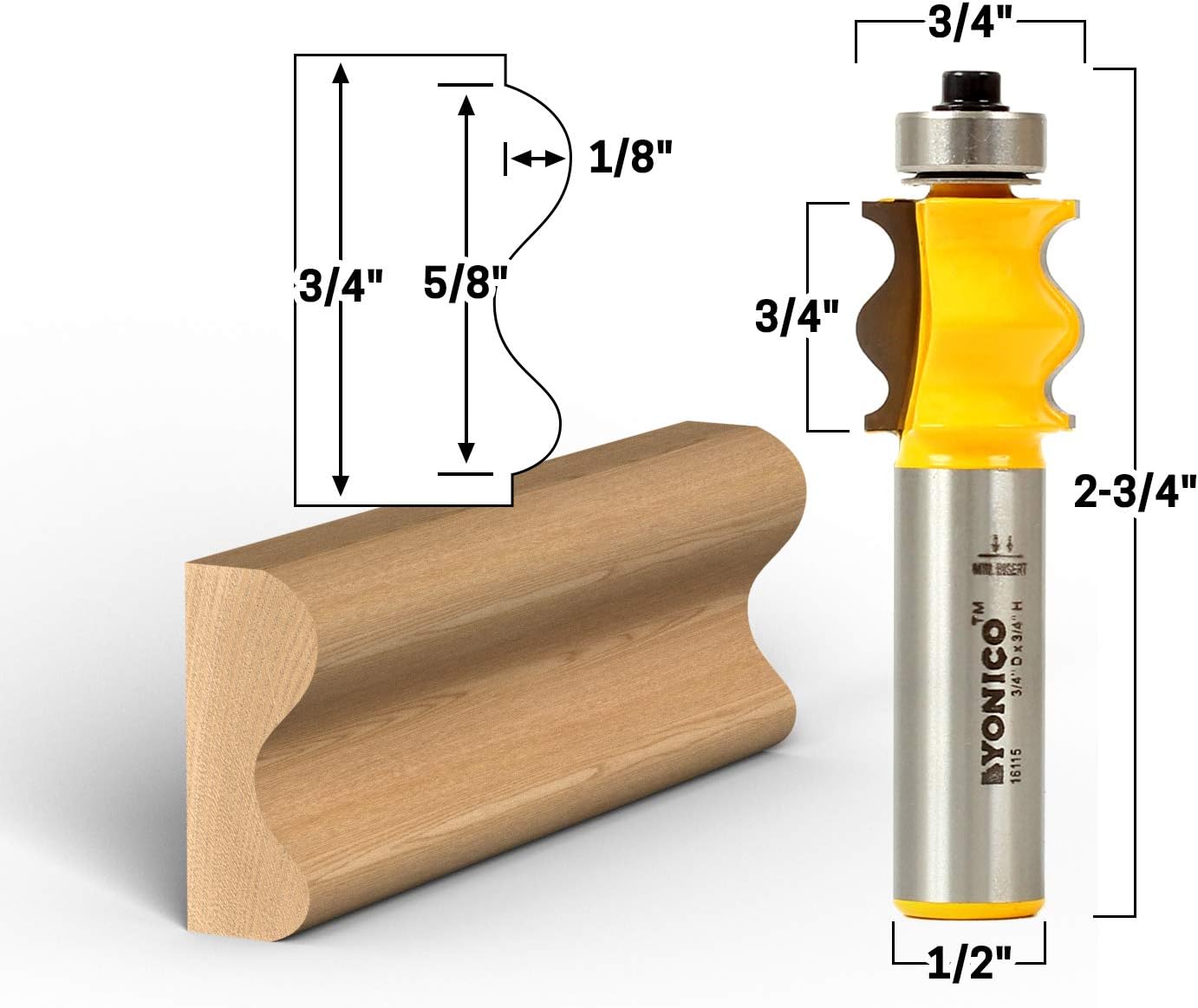 Yonico 16115 3/4-Inch Picture Frame Molding Router Bit 1/2-Inch Shank, 3/4" - Image 3