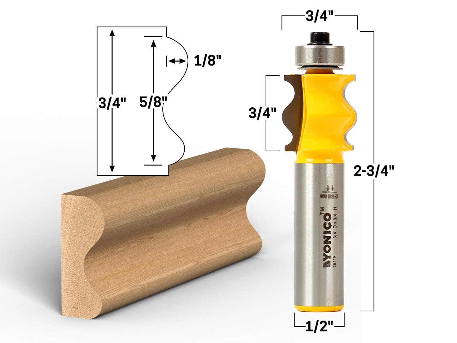 Yonico 16192 Large Elegant Picture Frame Molding Router Bit 1/2Inch