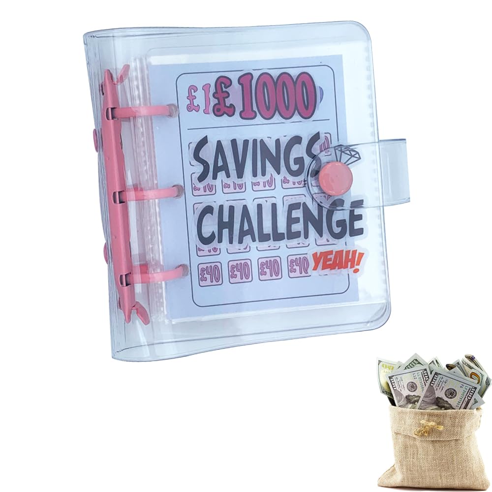 TAIAYERU Money Saving Wallet, £1000 Savings Challenge Binder UK with 25 Cash Envelopes, Funny Cash Saving Binder, Easy Way to Manage Monthly Budget-Pink