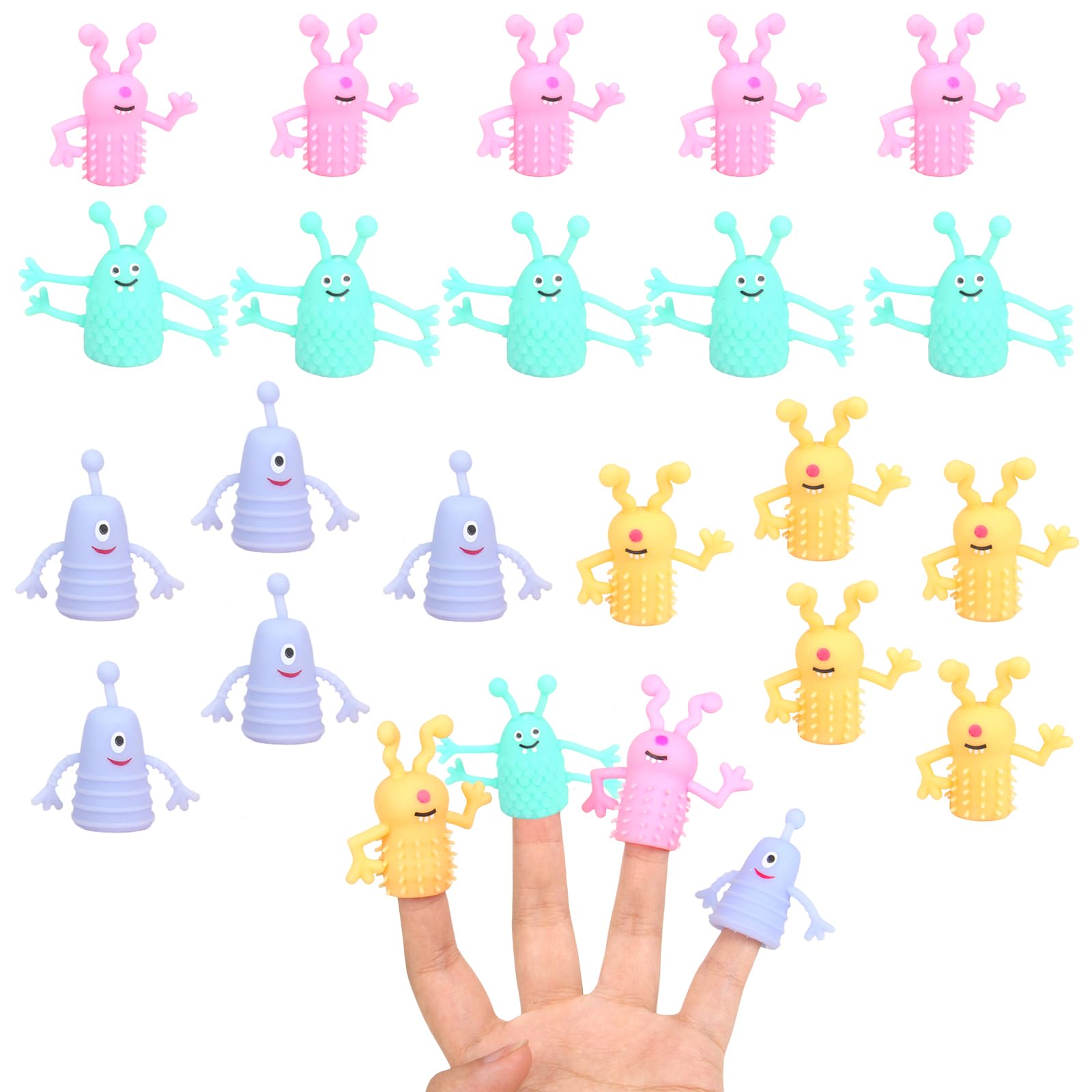 20Pcs Monsters Finger Puppets for Kids,Children Hand Puppets,Finger Puppet Doll Props Rubber Baby Monster,Mini Plush Figures Toy Assortment for Boys Girls Toddlers Christmas Party Stocking Stuffers