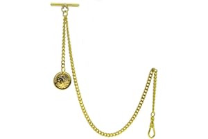 WATCHVSHOP Albert Chain Gold Color Pocket Watch Chains for Men with T Bar Swivel Clasp and Ancient France Coin Design Medal Fob AC78