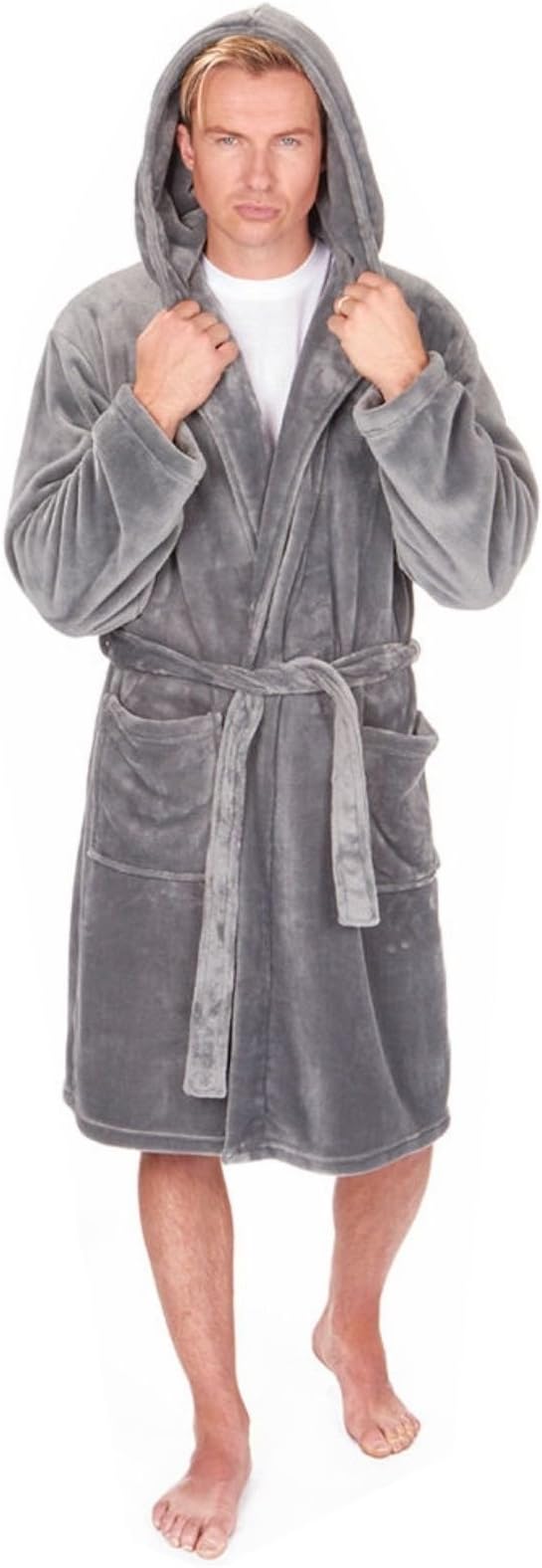 MICHAEL PAUL Men's Hooded Soft Snuggle Fleece Dressing Gown