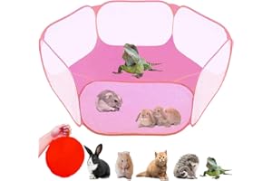 GABraden Small Animals Tent,Reptiles Cage,Breathable Transparent Pet Playpen Pop Open Outdoor/Indoor Exercise Fence,Portable Yard Fence (Pink)