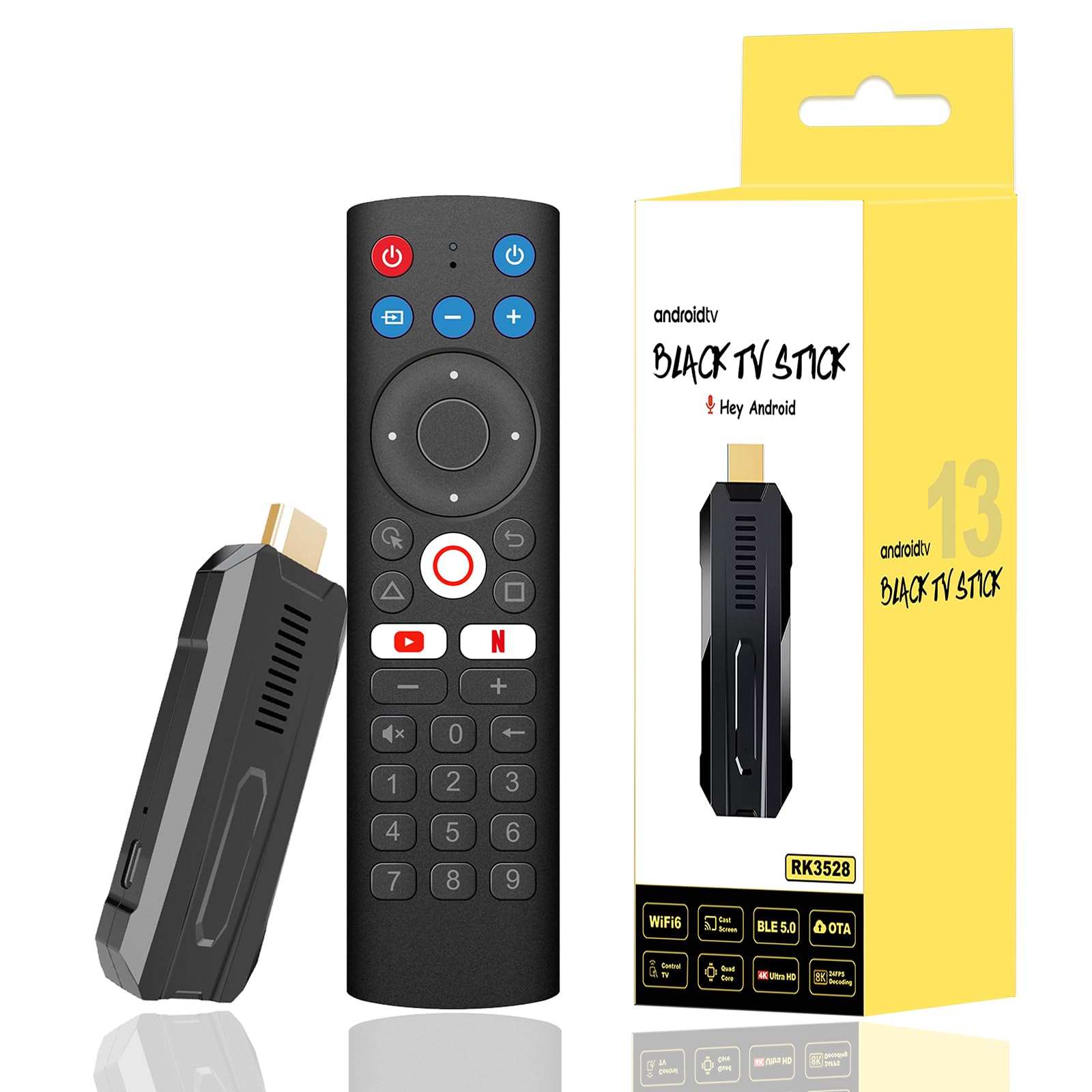 R3 TV Stick, Android 13, 2G 16G 8K Max Streaming Device, Dual WiFi6 2.4G/5G BT5.0, Voice & Infrared Remote Control