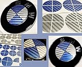 BLUE and SILVER Carbon Fiber Sticker Overlay Vinyl for All BMW Emblems Caps Logos Roundels ...