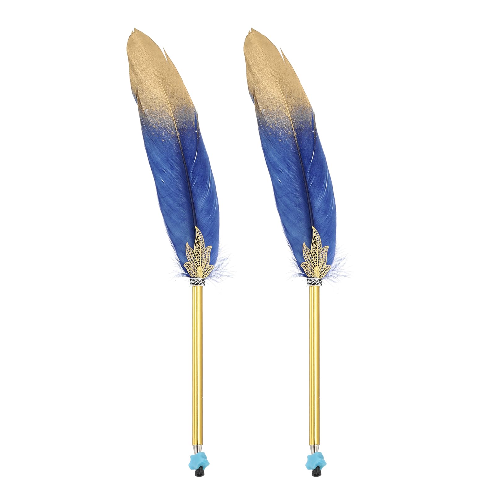 PATIKIL Feather Ballpoint Pen, 2 Pcs 0.5mm Fluffy Vintage Ink Quill Pen Refined Plated Rod Quill Pen for Office Supplies Calligraphy Writing Signature Guest Wedding Gift, Dark Blue