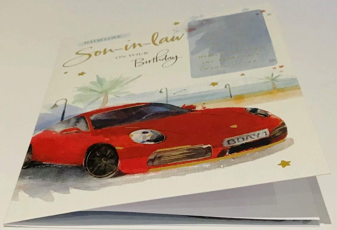 Words and Wishes Son-in-Law Birthday Card - Red Sports Car - 8.5 x 6 Inches, red|grey|black, 6 x 8.5 inches - Image 5