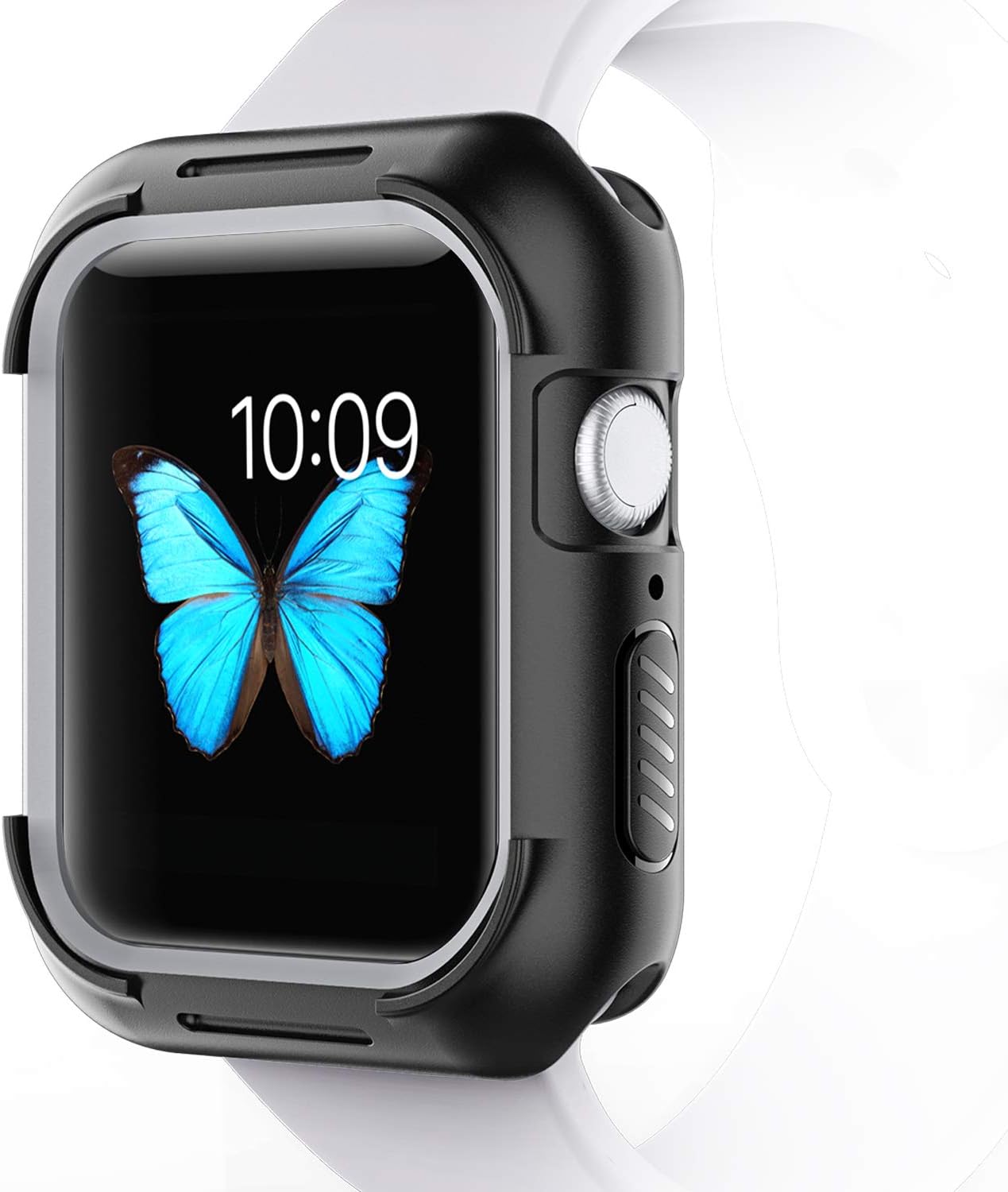 Pobon Compatible with Series 4 & Series 5 Apple Watch 44mm Case, All-Around Shock-Proof TPU Bumper Cover Protector Case Fit for iWatch 44mm (Black-Grey)