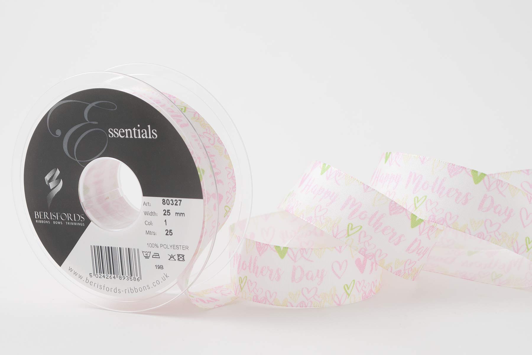 Berisfords Ribbon, White, 25mm x 25m roll