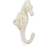 Abbott Collection Cast Iron Seahorse Wall Hook, White (5" H)