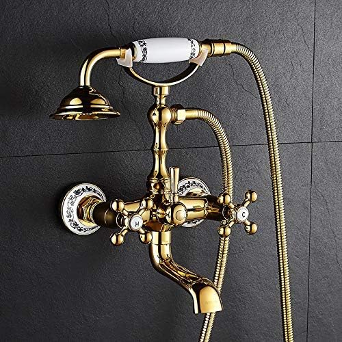 LYEJM Showers Golden Bathtub Faucet Copper Vertical Bathtub Faucet Wall-Mounted Bathtub Faucet H