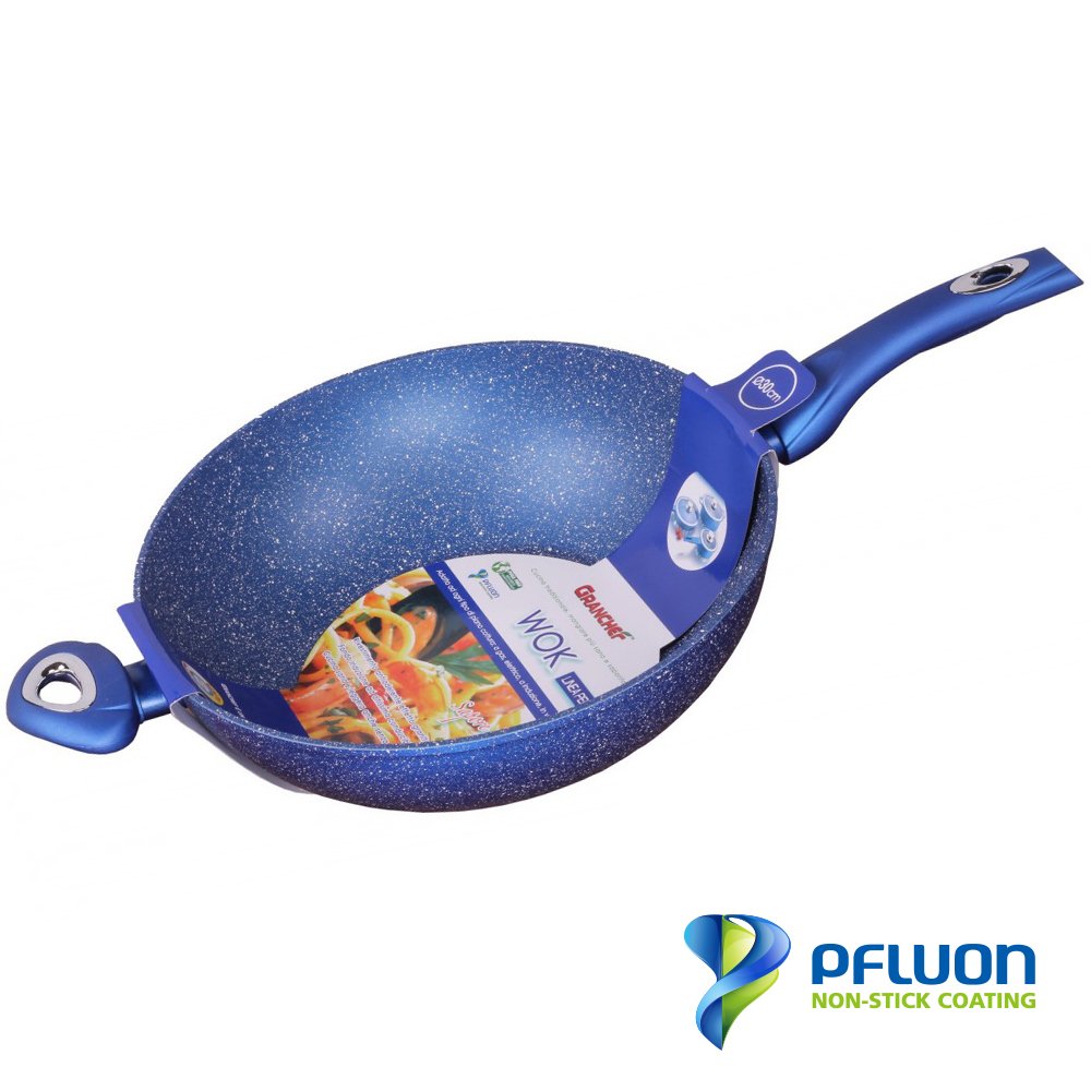 Blue stone WOK 30 cm frying pan with double handles! PFOA FREE pot made