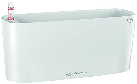 LECHUZA'DELTA 10 Tischgefäße' Pflanzgefäß mit Erd-Bewässerungs-System, Weiß Hochglanz, 30 x 11 x 13 cm