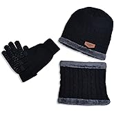 Lrastok Kids Winter Hat Scarf Gloves Set, Warm Knit Beanie Cap Mitten Gloves Neck Scarves for 5-12 Years Old
