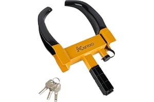 KNFRXO Heavy Duty Security Trailer Wheel Lock Tires Anti Theft for Car SUV Boat Motorcycle Golf Cart Great Deterrent Bright Color with 3 Keys (Black-Yellow) Wheel clamp Lock