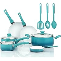 Ceramic Nonstick 12 Piece Cookware Set, Teal Ombre Pots and pans set Kitchen cookware sets Cast iron pan Cookware sets…