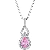 SeiMios 925 Sterling Silver Birthstone Necklaces for Women Infinity Pendant Necklace Pear Cut Gemstone Jewelry