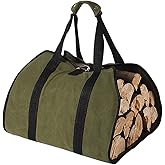 Tenn Well Wood Carrier for Firewood, 38in x 18in 16oz Waxed Canvas Firewood Carrier Log Bag with Handles Securing Straps for Camping Trip Indoor, Gifts for Men Dad Husband