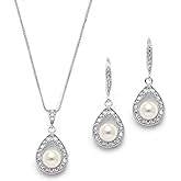 Mariell Pearl Necklace and Drop Earrings Wedding Jewelry Set for Brides, Bridesmaids, Birthday Gift