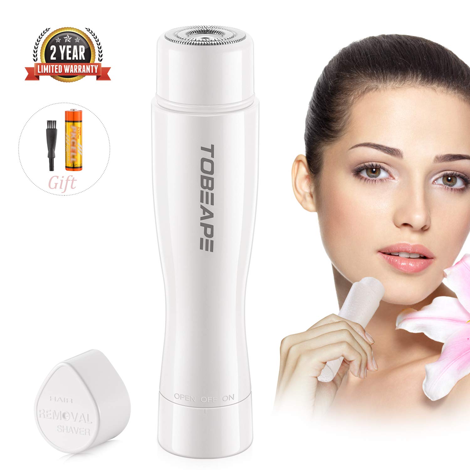 Tobeape Facial Hair Removal for Women, Waterproof Electric Painless Hair Remover Trimmer for Face Facial Armpit Upper Lip Chin Bikini Line Area Arm Leg, Built-in LED Light