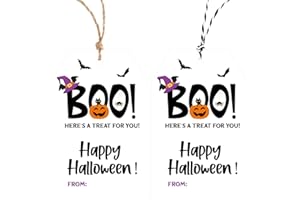Alynta Halloween Tags with String - 50Pcs Happy Halloween Paper Gift Tags Boo Tag Pumpkin Bat Name Tag Labels for Goodie Bags Gift Wrapping Halloween Decorations (Black)