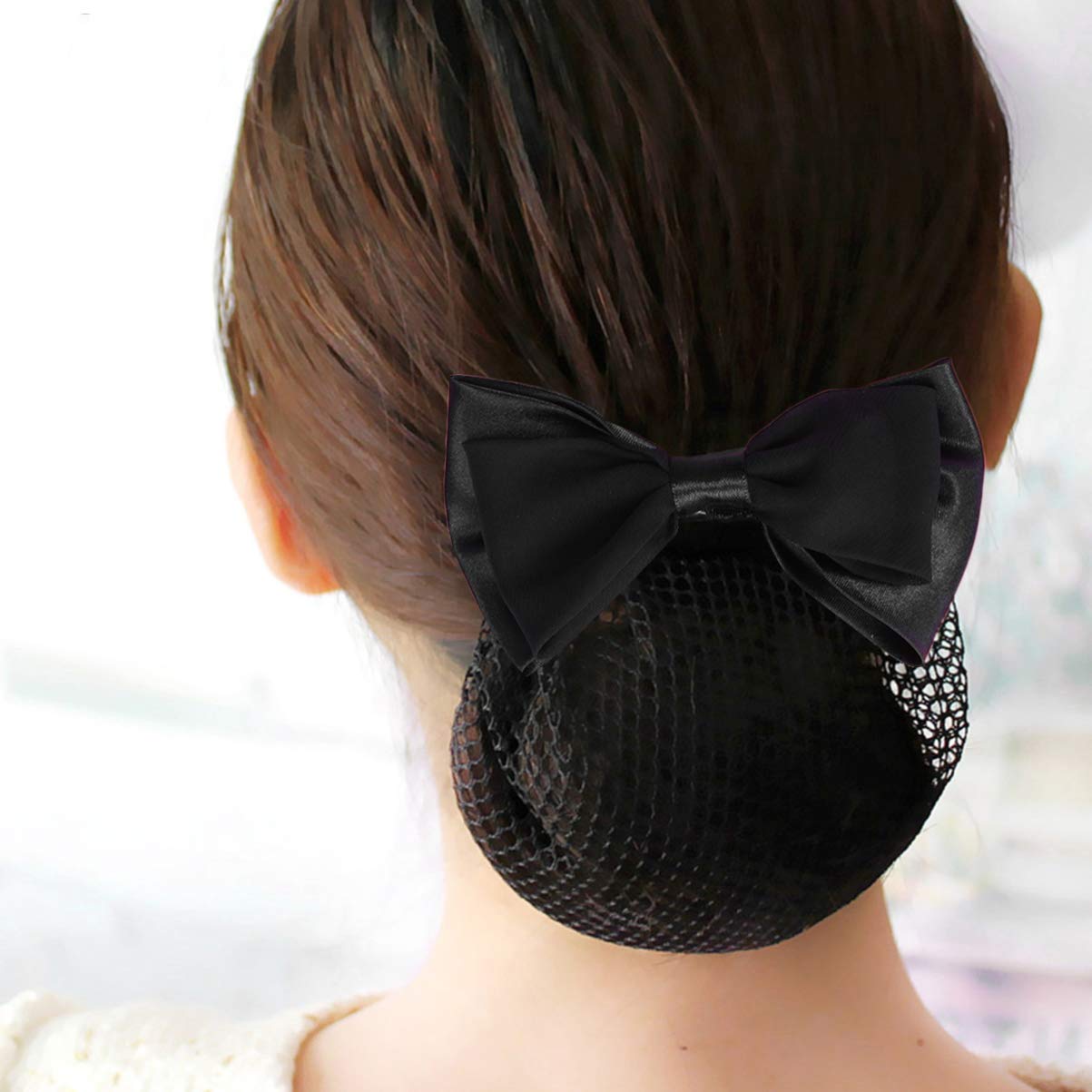 Artibetter Elastic Hair Bun Net with Bow Clip Mesh Snood Hair Accessory for Women Office and Dance 9.06X3.94In Elegant Styling Tool