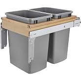 Rev-A-Shelf Double Top-Mount Pullout Trash Can, Min Opening 15" W, 35 Qt | Under Kitchen Cabinet Large Capacity Waste/ Recycling Containers, 150 Lbs Rated Full-Extension Slides, 4WCTM-18BBSCDM2 Silver