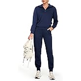 AFITNE Women's 2 Piece Outfits Sweatsuits Long Sleeve Tracksuit Casual Lapel Half Zip Sweatshirt Joggers Sweatpants Set
