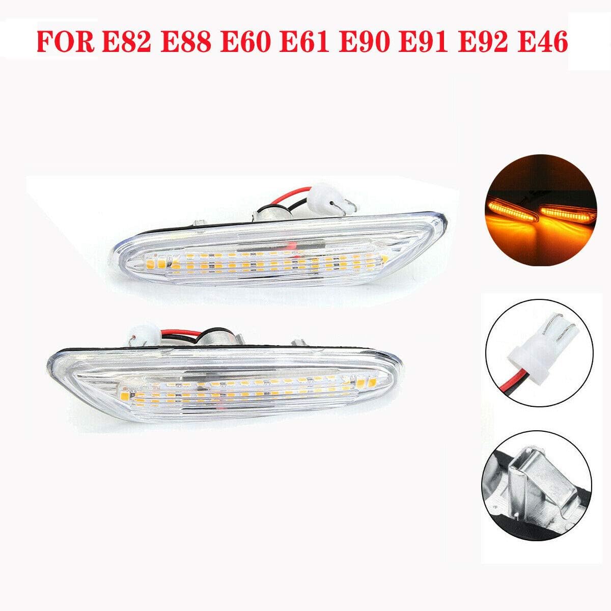 GSRECY Clear Lens Amber LED Side Marker Turn Signal Light For BMW E90 E91 E92 E93 E46 E53 X3 E83 X 1 E84 E81 E82 E87 E88